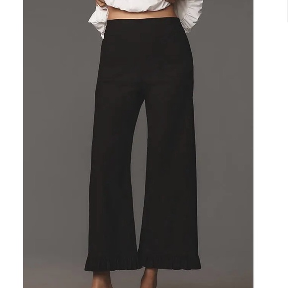 Maeve The Colette Ruffle-Hem Crop Wide-Leg Pants - Black - Picture 2 of 11